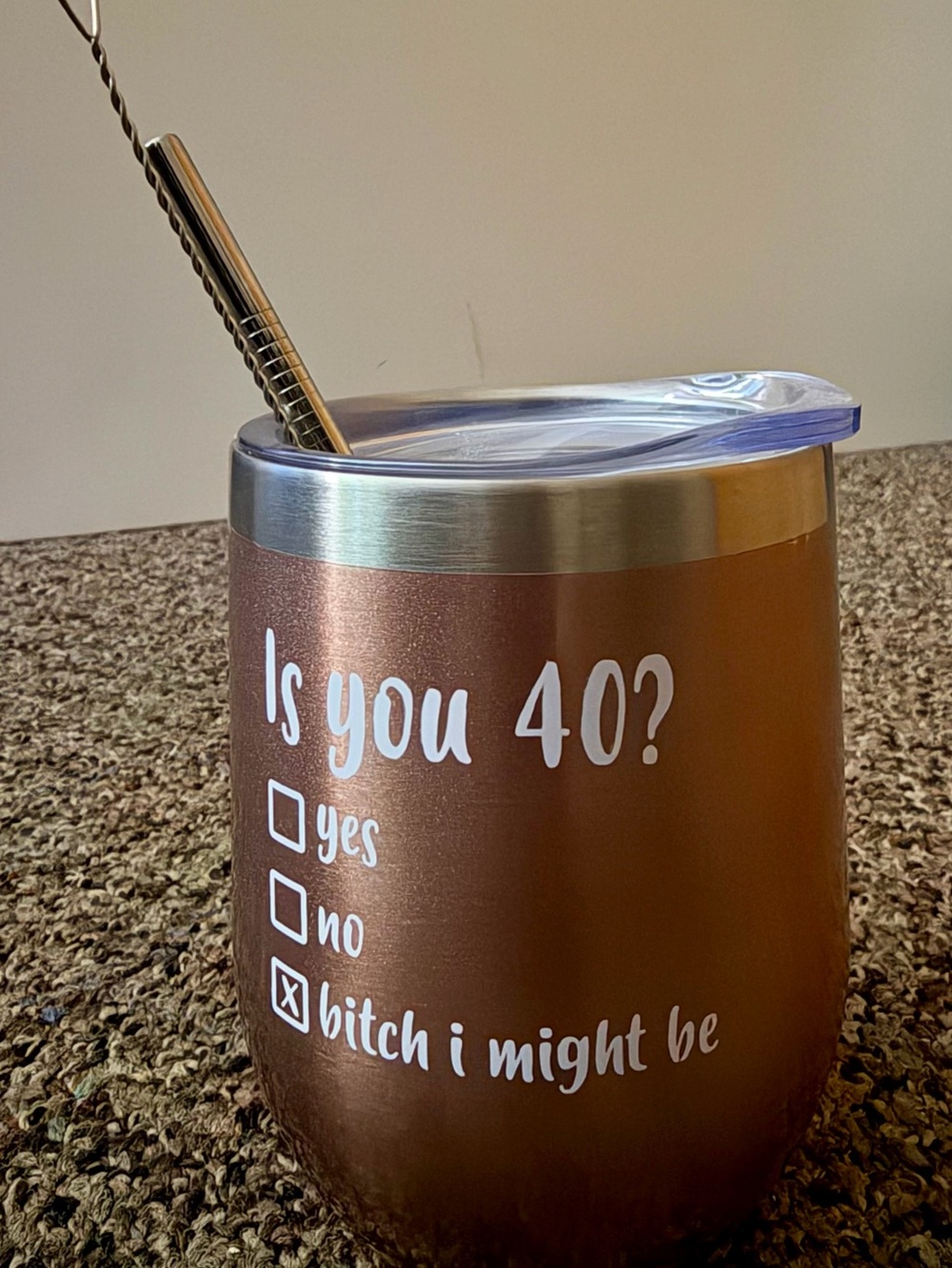 Stainless Steel Rose Gold Travel Tumbler with Lid - Insulated Wine Cup